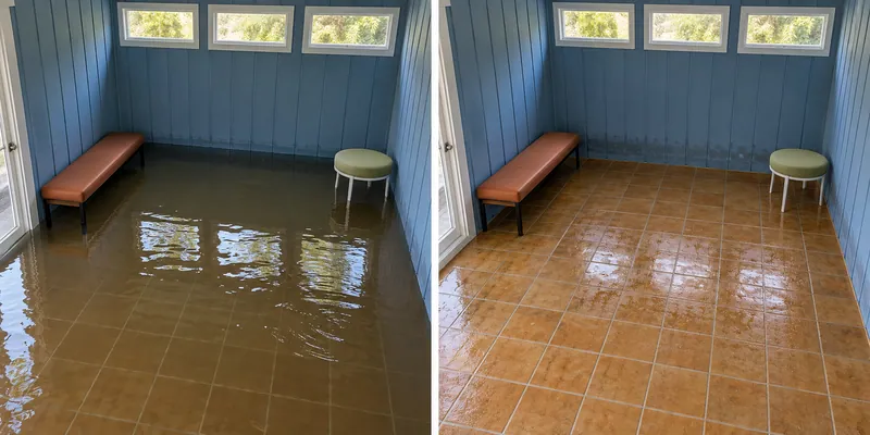 Water Extraction in Lancaster, TX — paired porch views with pooled water and after collection