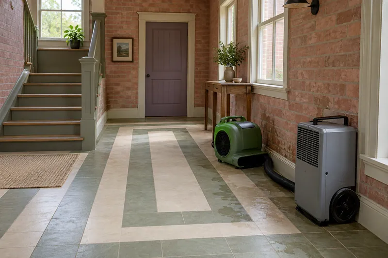 Water Extraction in Lancaster, TX — hallway with drying equipment and residual dampness